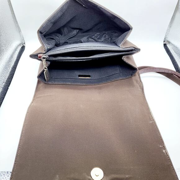 Vintage Bloomingdale's Dark Brown Leather Croc Embossed Envelope Accordion Bag - Picture 8 of 13